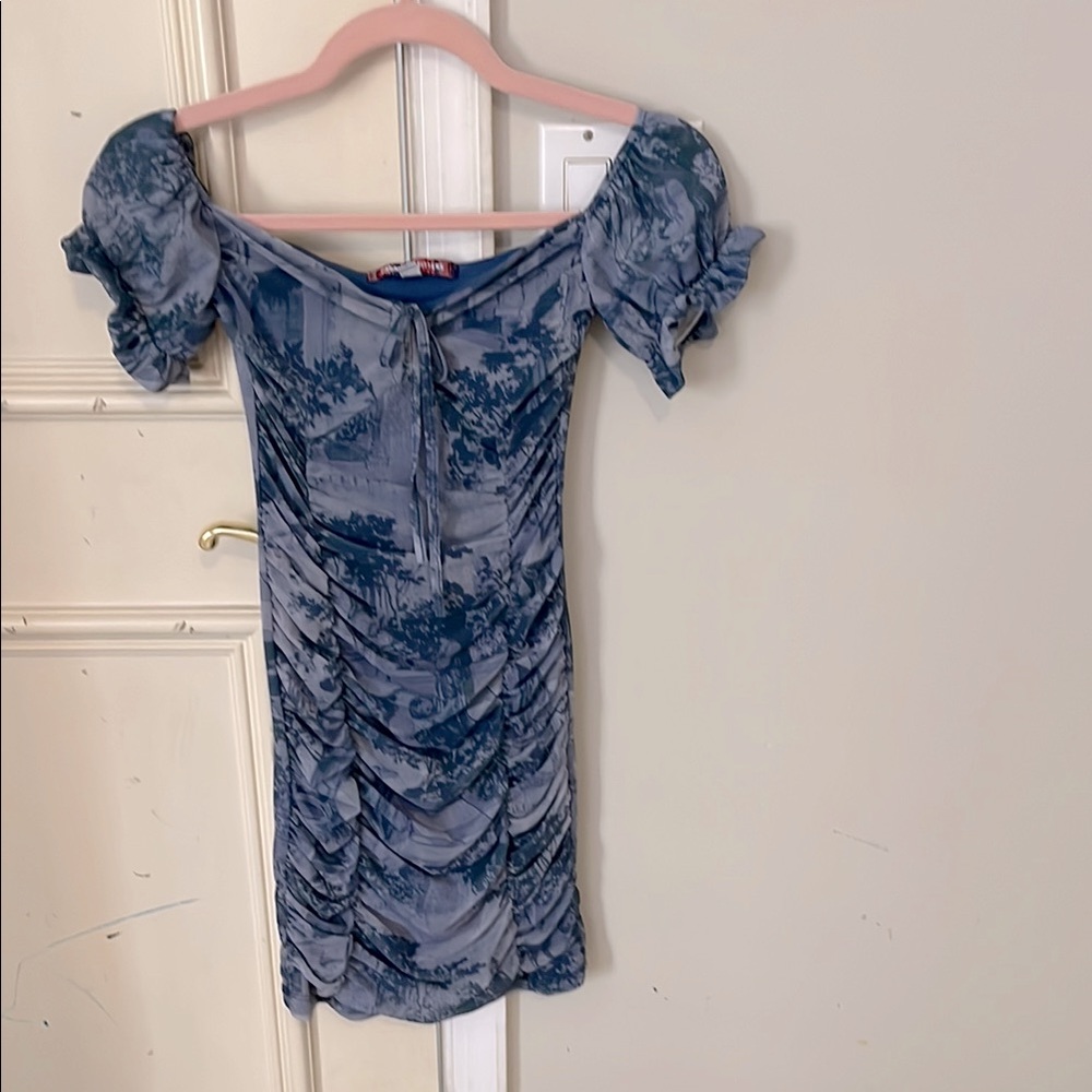 Blue Floral Off-Shoulder Dress